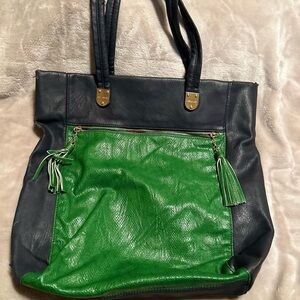 Green and Black Leather Tote Bag